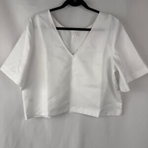 Vetta Capsule White V Neck Short Sleeve Crop T Shirt Top XL